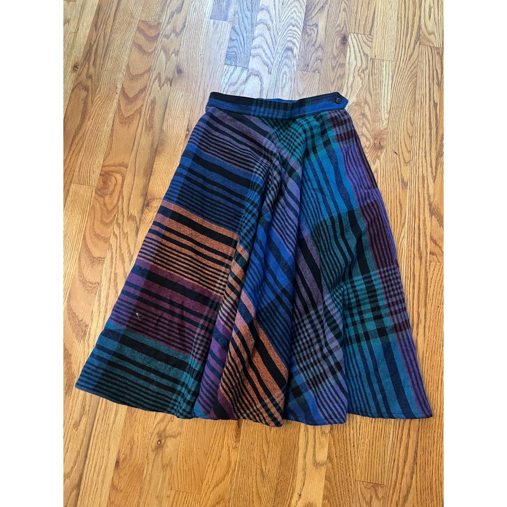 Vintage Summit of Boston Plaid Wool Midi Skirt Blue Purple A-Line Lined XS